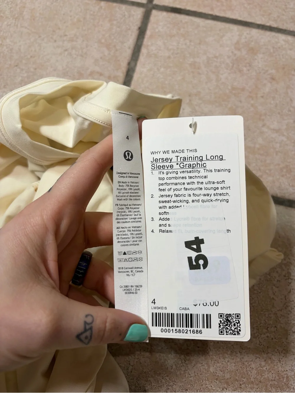NWT Lululemon Barbell Baddie Jersey Training Long Sleeve Graphic Coconut Ivory 4